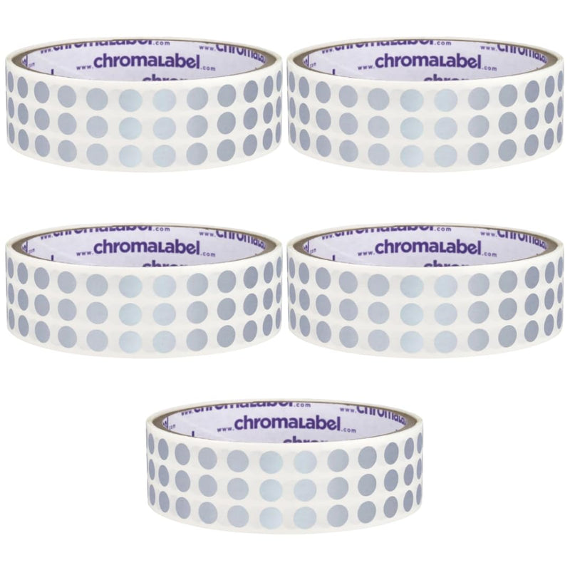 ChromaLabel 1/4 Inch Circle Sticker Labels, Metallic Silver Dot Stickers for Golf Club Launch Monitor, Reflective Round Labels - 1000 Sticky Dots per Roll, Metallic Silver - Case of 5 1/4" Pack of 5