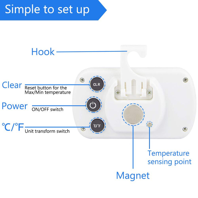 4 Pack Digital Refrigerator Thermometer Fridge Freezer Room Thermometer Waterproof Large LCD Display Max/Min Record Function, White 4