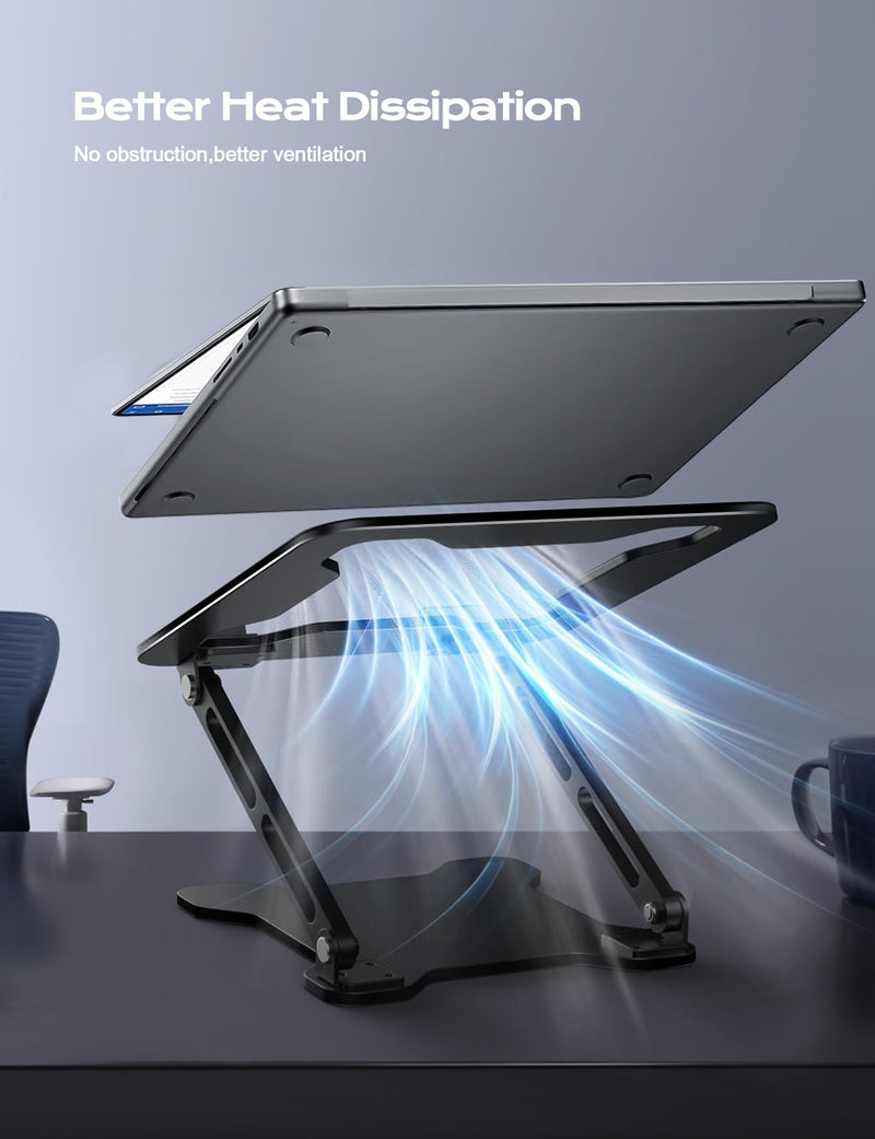 Adjustable Laptop Stand for Desk, Metal Foldable Laptop Riser, Ventilated Cooling Bracket, Ergonominc Computer Notebook Stand for Desk Compatible with 10-15.6“ Laptops Classic Black