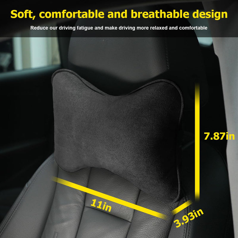 Car Headrest Pillow, Soft Comfortable Breathable Memory Foam Ergonomic Design Automotive Neck Pillow Cushion with Adjustable Strap for Neck Pain Pressure Relief, Universal Fit（Black） Black