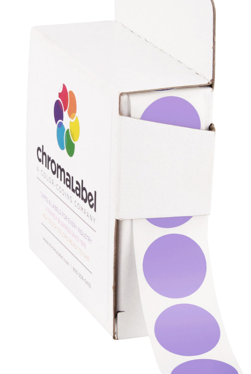 ChromaLabel 0.75 Inch Round Label Permanent Color Code Dot Stickers, 1000 Labels per Dispenser Box, Lavender