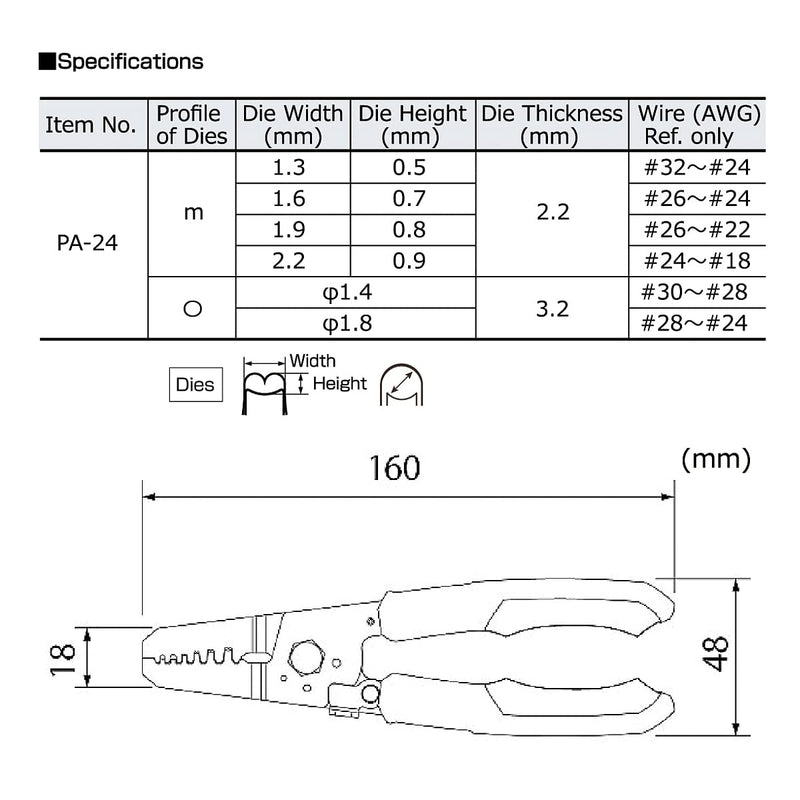 ENGINEER PA-24 Micro Connector Crimping Pliers Tool 160mm (Made in Japan) for JST XH, PH, EH & NH series, Molex Micro-Fit, KK series (AWG #32-#18) 4) For small and medium terminals (QI connector)
