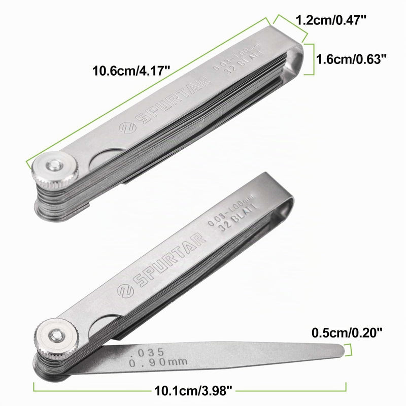 Spurtar Feeler Gauge 0.03-1.00 mm/0.001-0.04 Inches 32 Blades Conical | Metric and Imperial Double Marked For Spark Plugs, Valves, Pistons, Guitars, For Measuring Electrode Distance Width