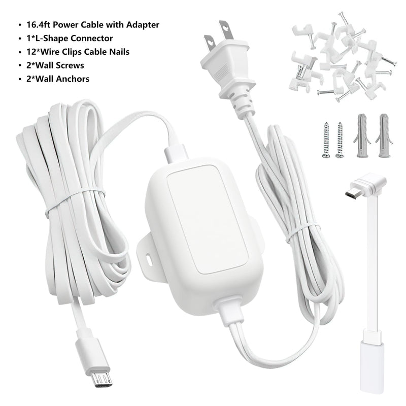 16.4FT Power Cable with Adapter Compatible with WYZE Cam Pan v3, Wyze Cam V4, Wyze Cam OG/V3/ V3 Pro, One-piece Molding with More Waterproof and Rust-proof to Keep 24-hour Power Supply for Outdoor Use
