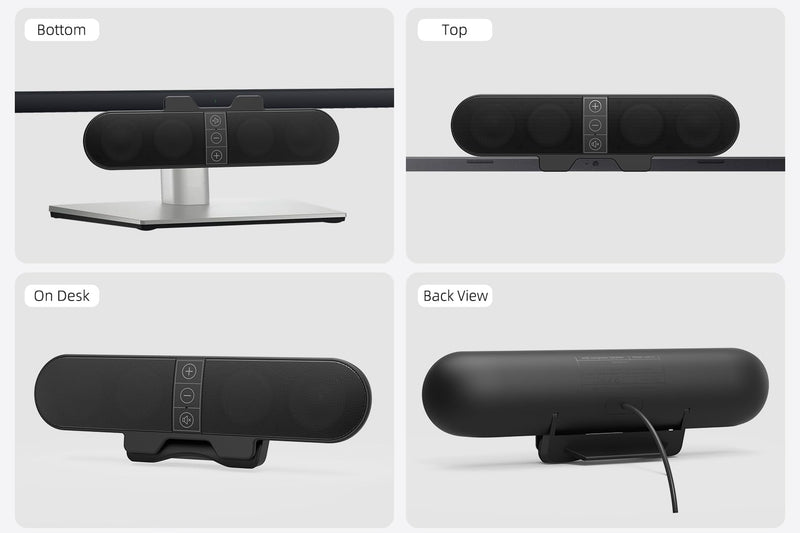 Computer Speakers for Desktop PC Monitor, USB Plug-in, Wired, Computer Soundbar for PC, Laptop Speakers with Adaptive-Channel-Switching, Loud Sound, Deep Bass, USB C Adapter, Easy to Clip on Monitor