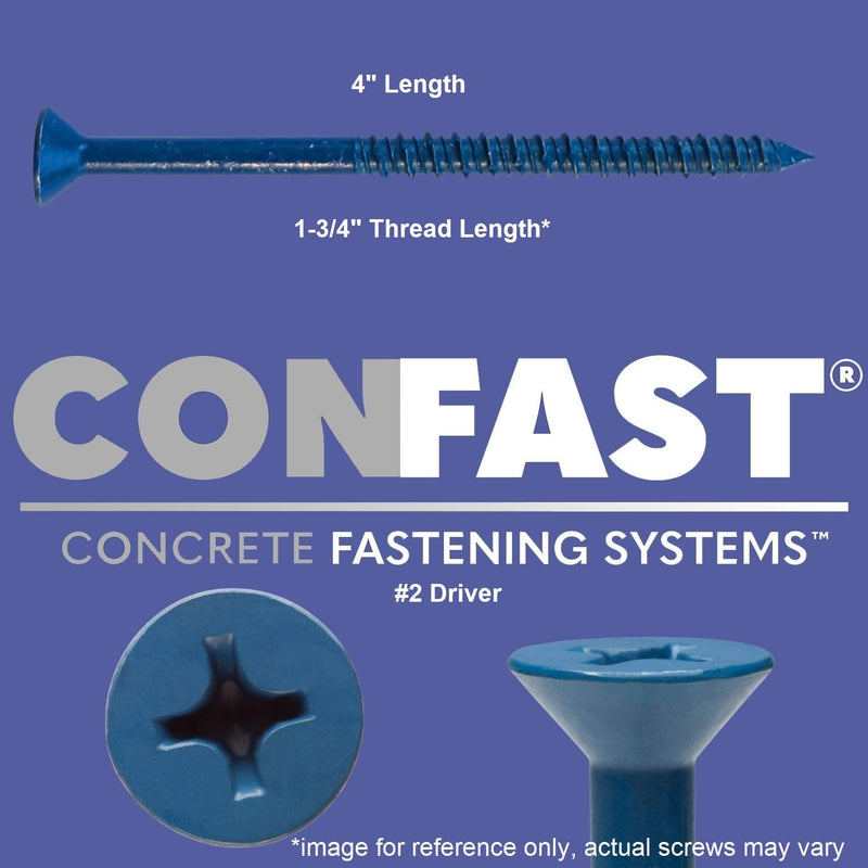 CONFAST 3/16" x 4" Blue Flat Phillips Concrete Screw Anchor with Drill Bit for Anchoring to Masonry, Block or Brick (100 per Box) 3/16" x 4"