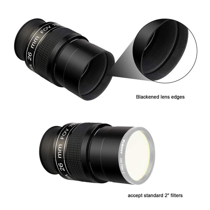 SVBONY SV154 Telescope Eyepiece 2 inch Super Wide Angle Eyepiece 70 Degree 26mm Telescope Accessory SWA Eyepiece for Astronomy Telescope (2 in) 2 in black