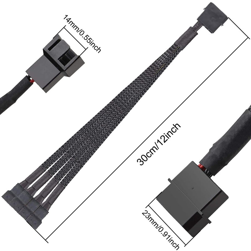 Molex Plug Fan Cable, 4-Pin Case Fan Power Cable (without PWM Function), Pack of 5 4 Pin LP4 to 4 x 3-Pin / 4-Pin Male Sleeve Power Supply Cable 30 cm