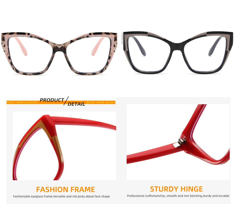 065 Women Cateye Blue Light Blocking Glasses,Computer Eyewear Non-Prescription Glasses Fashion Colorful Frame(2PACK) Pink Leopard /Black Grey