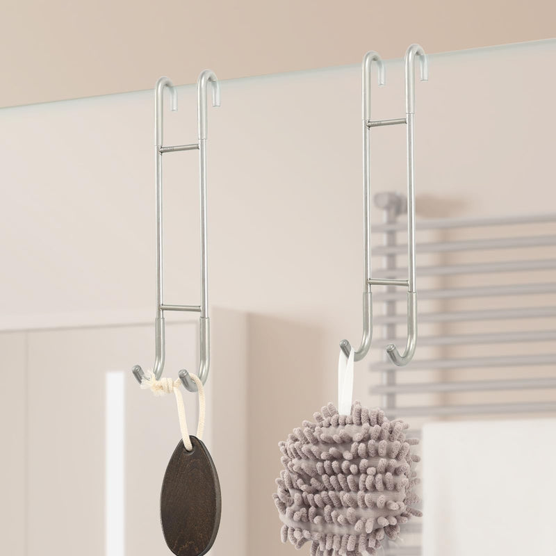 NINETREX Shower Door Hooks,Towel Hooks for Bathrooms Frameless Glass Door,Heavy Duty SUS 304 Stainless Steel Hook for Towels,Squeegee,Loofah,Shaver,Robe,2 Pack,Silver,10Inch 10Inch-2 Pack Brushed Nickel