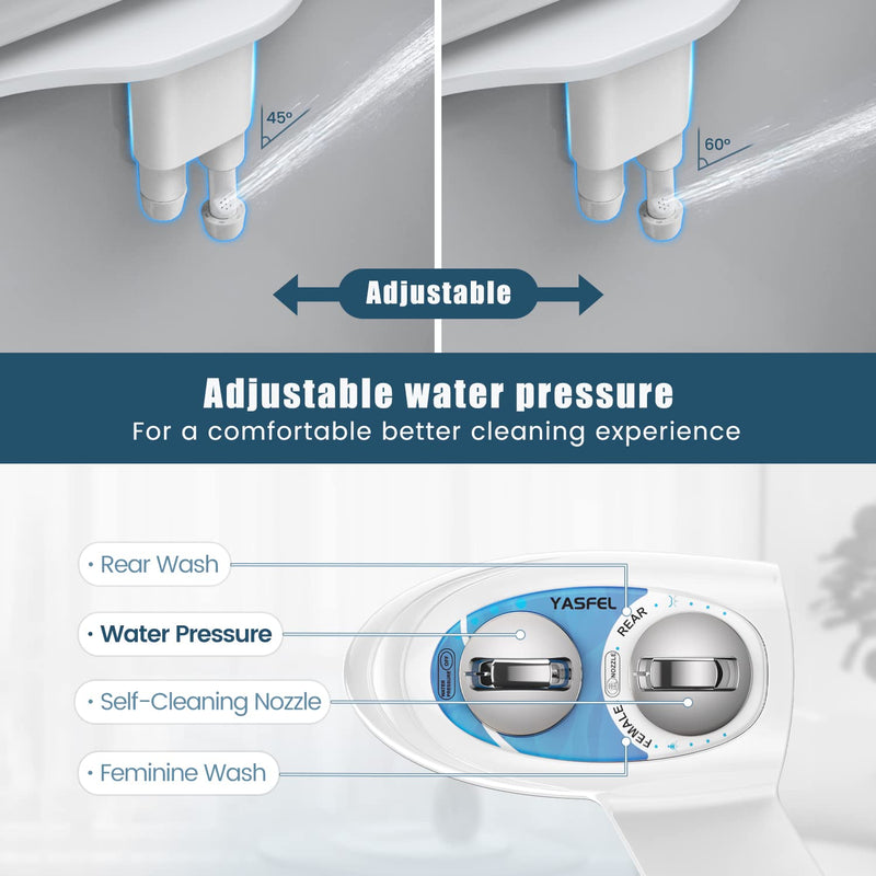 YASFEL Bidet Attachment for Toilet, Non-Electric Self-Cleaning Bidet Seat Attachment, Fresh Cold Bidet Attachment for Feminine/Posterior Wash, with Adjustable Pressure Control (Blue/White) Blue White