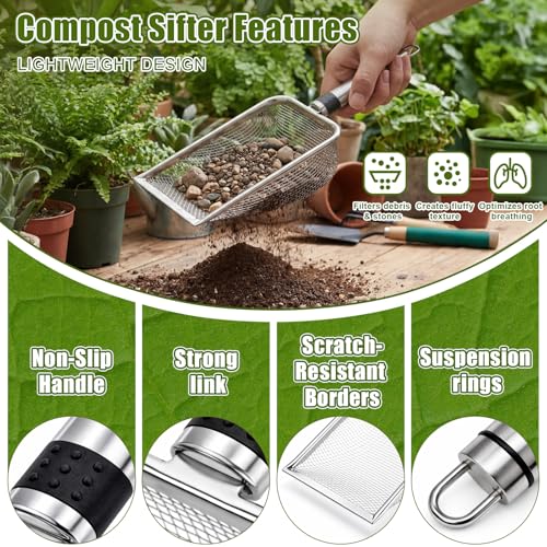 Gisafai 4 Pcs Soil Sifter for Gardening, Stainless Steel 3/5/6mm Mesh