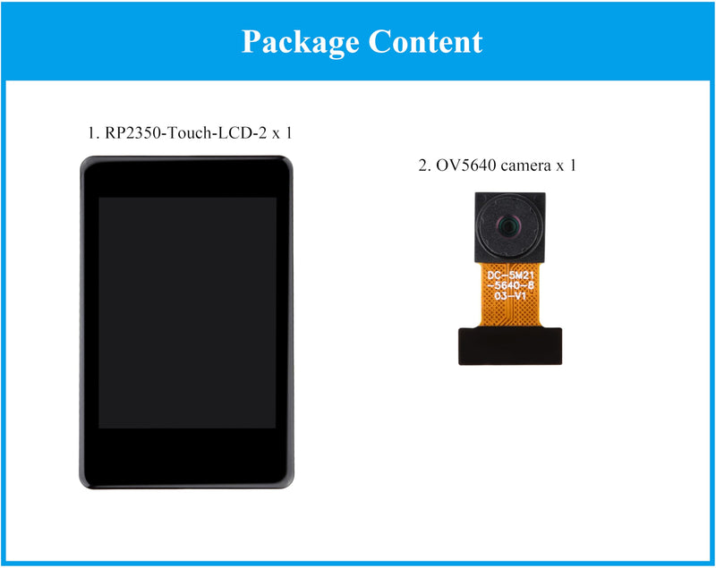 RP2350 2inch Capacitive Touch Display Development Board, Onboard 240x320 Pixels IPS LCD 262K Color 16MB Flash, Tiny Size with Rich Interface Better Expandability, with OV5640 Camera Module