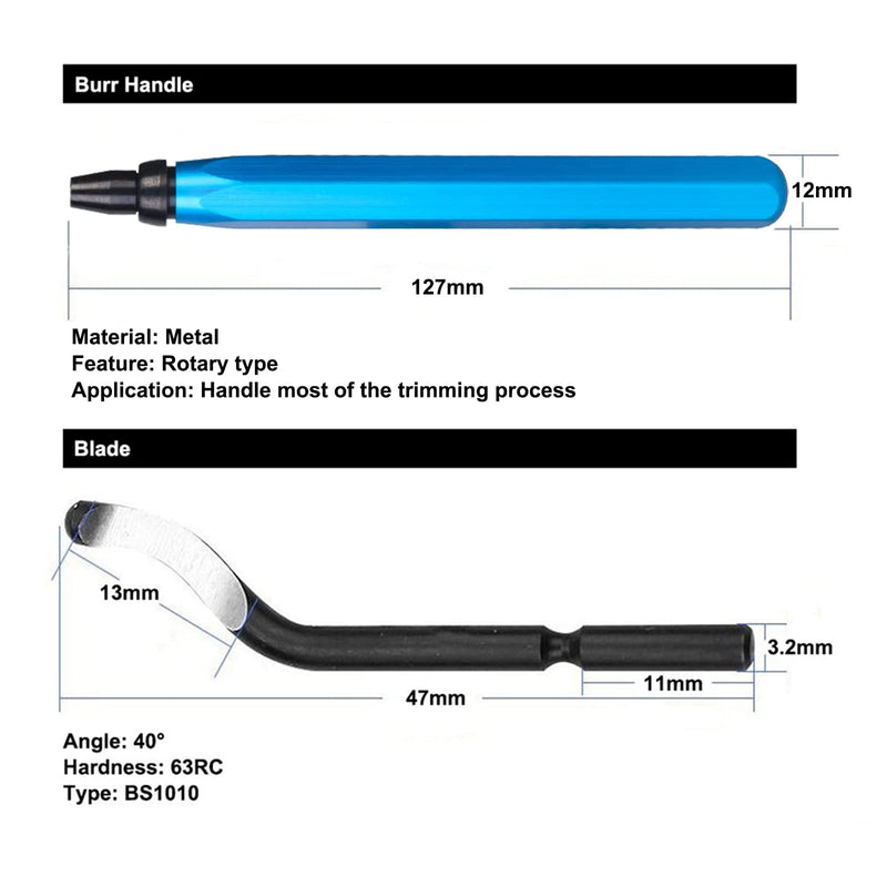 Deburring tool, CUKCIC metal deburring tool with 10 BS1010 blades, 360° rotating metal deburring handle, practical burr remover for aluminum copper plastic burr, 3D printing