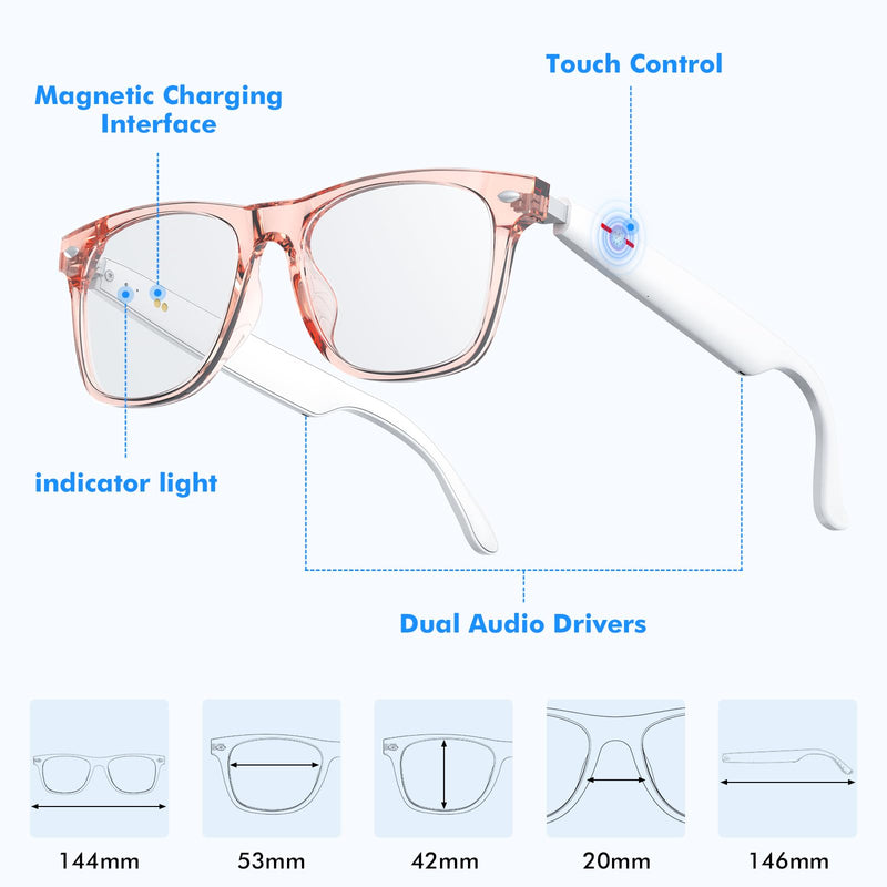AI Smart Glasses, Translation Glasses with 110+ Languages, AI Chat, Voice & Video Call, UV400, Ultra-Light Desgin for Work, Travel & Fitness, Smart Glasses for Women&Men(White)
