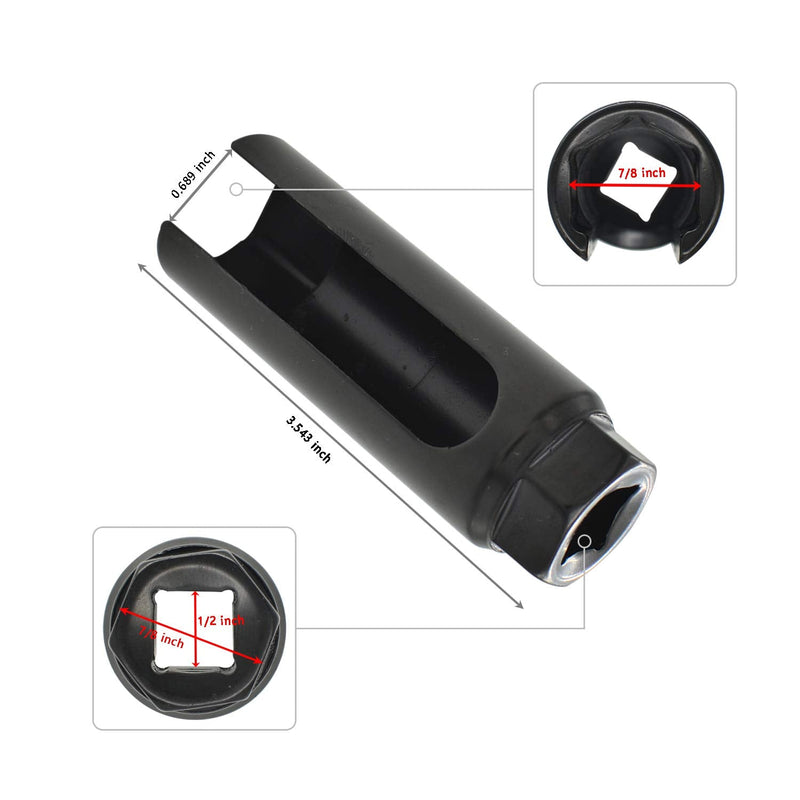 7/8 Inch (22 mm) 6-Point by 1/2 Inch Drive Offset Oxygen Sensor Socket with Wide Side Cutout for Preventing Damage to Wires