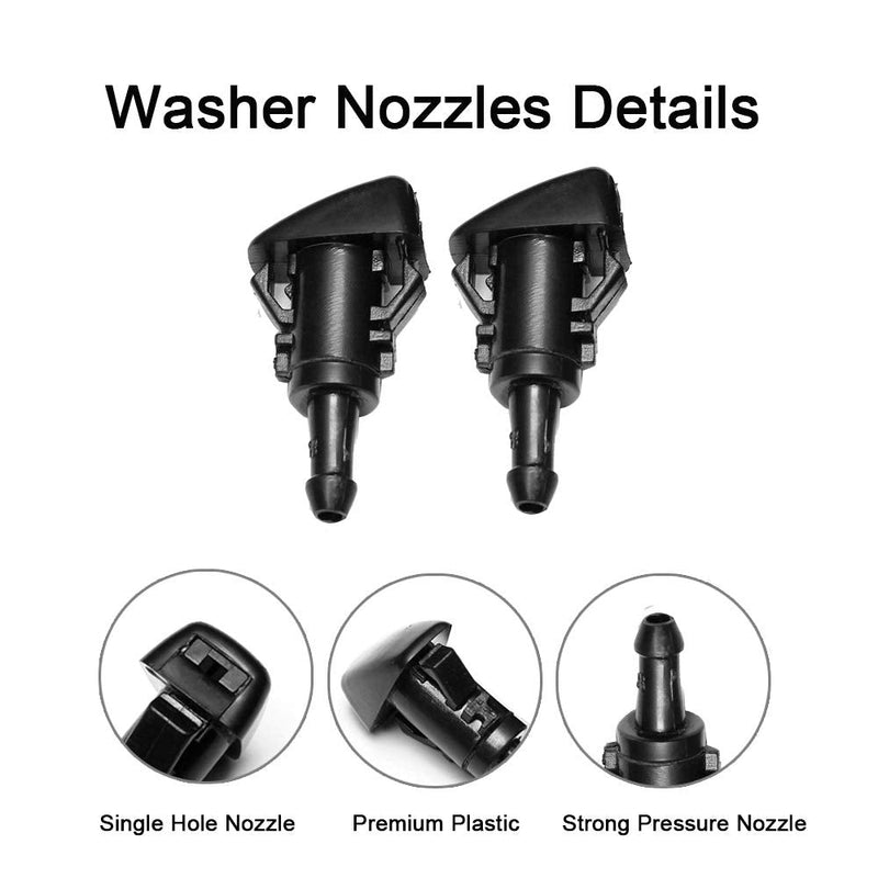 Front Windshield Washer Nozzles Kit for Dodge, Jeep, Ram - Replaces OEM # 4805742AB, 5116079AA Wiper Spray Washer Jet with 118 Inch Long Fluid Hose and 6 Connectors Front Windshield Washer Nozzles & Hose Kit