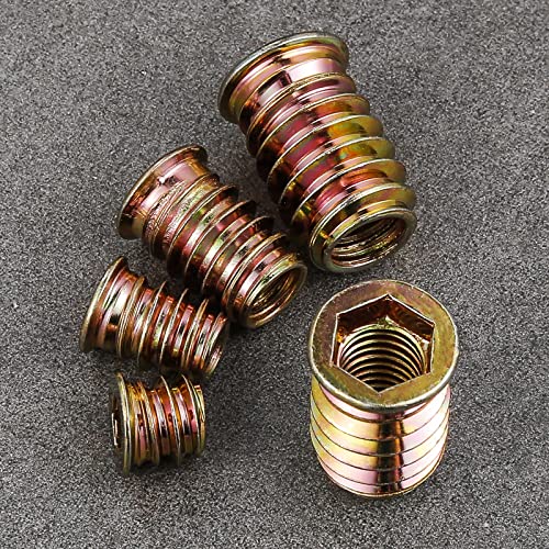 Wensilon 1/4"-25 200Pcs Threaded Insert for Wood Hex Drive Wood Inserts Furniture Nuts