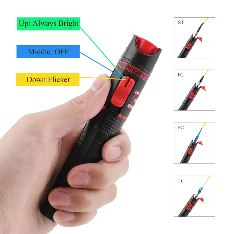 Fibre Optic Tester 15 MW 15 KM Visual Fault Locator with FC Plug to LC Female Fibre Optic Tester Adapter, Fibre Optic Coupling and 5x SC/APC ST/UPC FC SC LC Fibre Optic Cable 15KM Set