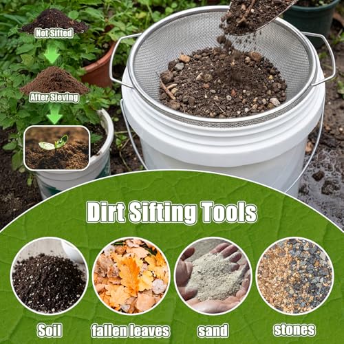 Gisafai 4 Pcs Soil Sifter for Gardening, Stainless Steel 3/5/6mm Mesh