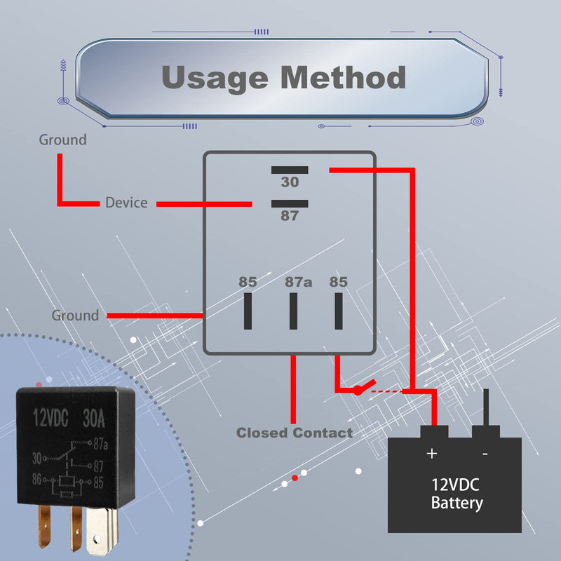 4Pcs 5 Pin 12V 30A Relay, Car Starter Switch Relays, Multi Purpose Automotive Relay Black Starter Relay, High Performance Starter Universal for Car Motor Automotive Replacement Accessories 4Pcs