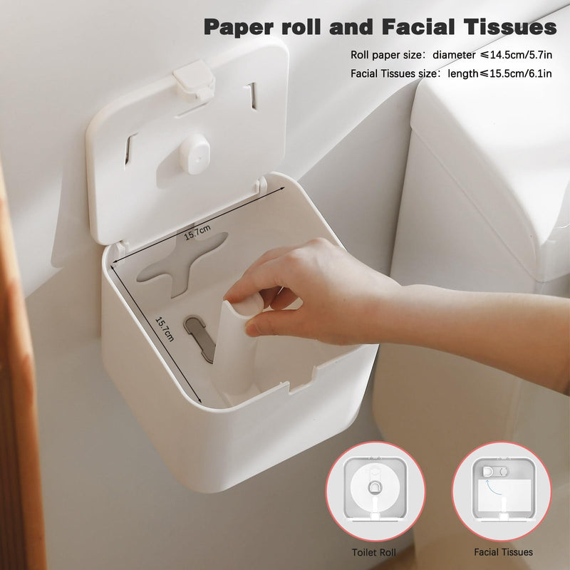 Colist Toilet Paper Holder Self Adhesive, with Cover, Cat Proof, Waterproof | Enclosed, Wall Mount, No Drilling, with Top Phone Shelf & Visual Window, for Bathroom RV Camping, White Large
