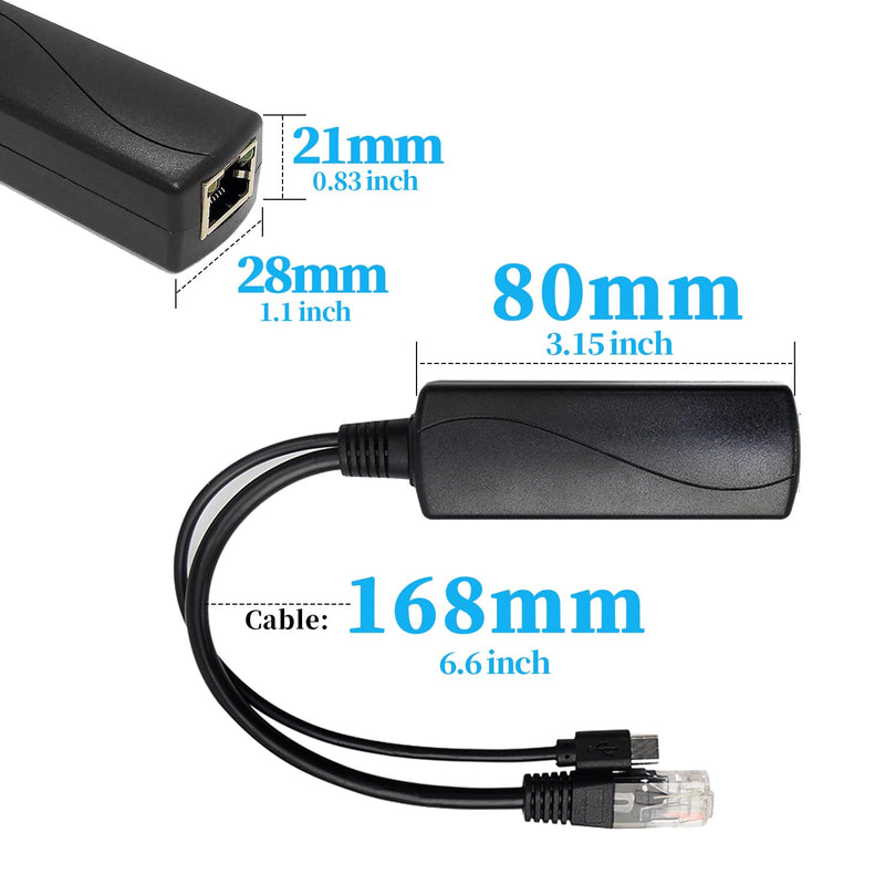 2.5G Type C PoE Splitter 5V/4A, 48V PoE to USB-C 5V/4A 20W Output, 2.5Gbps Ethernet Comply IEEE802.3af/at, Plug and Play for Smart Home/Pi 4B/4B+ (TYPEC0504G) TYPEC0504G-X TYPE-C 5V/4A