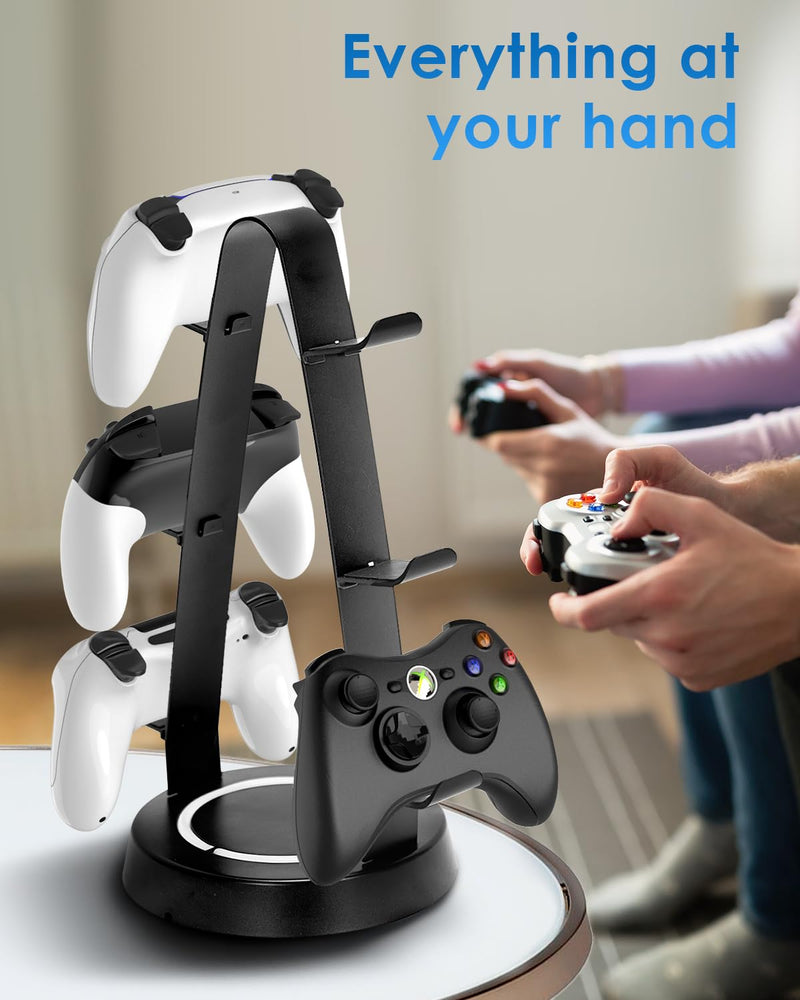 Game Controller Holder 3 Tier-Universal Headphone Stand for Desk, Aluminum Controller Stand Headset Holder Desk Storage Organizer Compatible with Xbox PS4 PS5 Switch PC Gaming Accessories(Black)