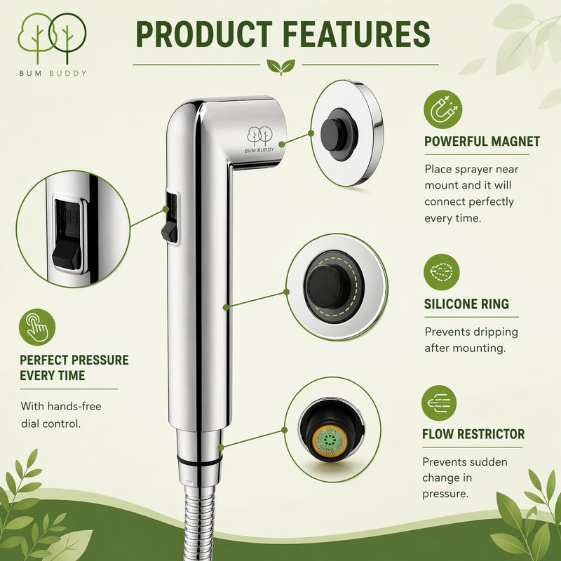 Handheld Bidet Sprayer for Toilet - Bum Gun Bidet Sprayer Kit with Adjustable Pressure, Bathroom Bidet Attachment, Cloth Diaper Sprayer, Feminine Wash, Easy Install NYLON NUT