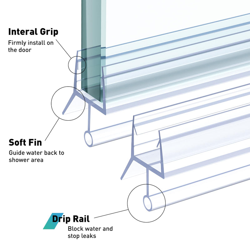 Shower Door Bottom Seal,2 PCS 1/4" X 36" Shower Door Sweep for 1/4 Inch Glass,Frameless Glass Door Seal Strip to Seal 11mm Gap - Stop Shower Leaks and Create a Water Barrier For 1/4" Glass