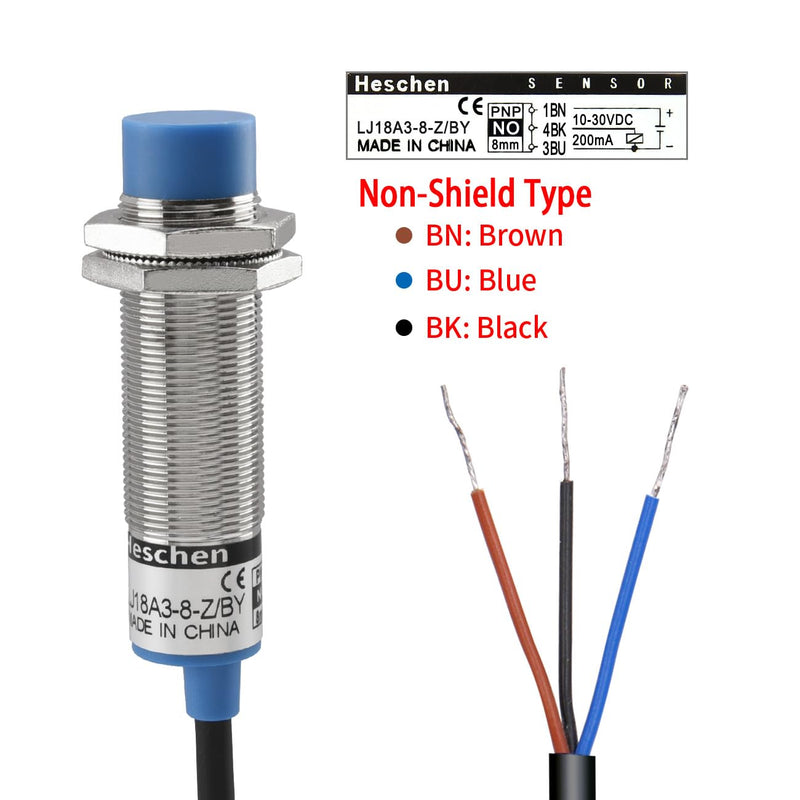 Heschen inductive proximity switches with sensor LJ18A3-8-Z/BY, detector 8mm, 10-30VDC, 200mA, PNP NO (normally open), 3 wire