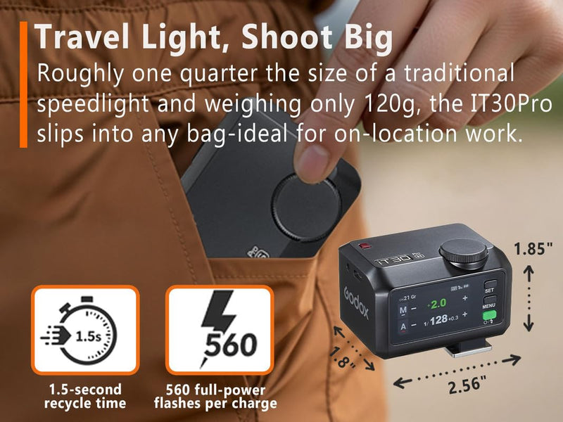 Godox iT30 pro N TTL Mini Flash - GODOX Authorized Distributor iT30Pro N for Nikon - GoDOx IT30 Pro for Nikon GodOX TTL Flash, Wireless Master & Receiver, HSS 1/8000 Second, 2.4G Wireless,GodOX Flash Black