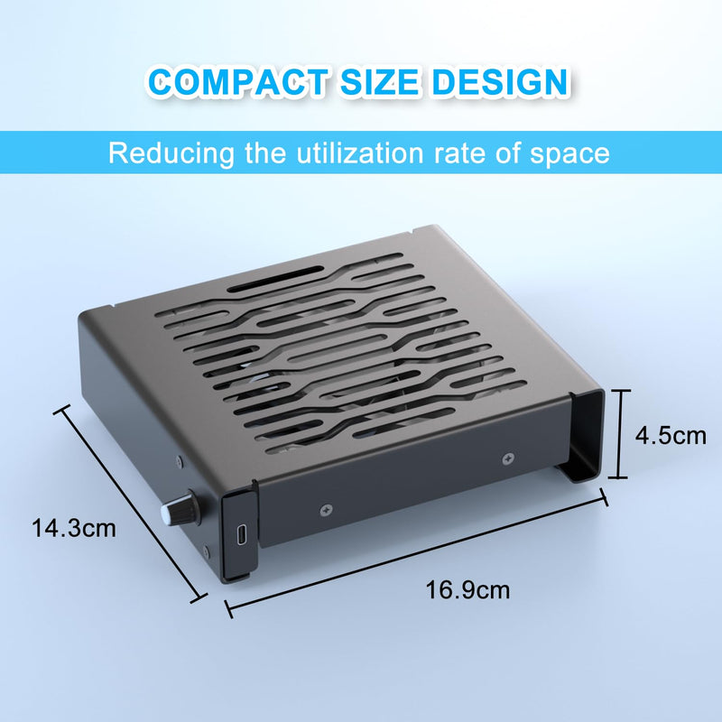 Quiet 120mm USB Fan, Aluminum Stand with Cooling Fan, Compatible with Mac mini - Desktop Organizer for Router, TV Box, Mini PC, Switch- Heat Dissipation Design for Home/Office Use (Black)