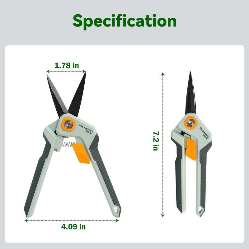 PrunePro Garden Scissors Pruning Shears Sharp Stainless Steel Non-Stick Teflon Coating Blade for Precise Cuts Garden Snip Bonsai Clippers for Plants Rose Flower 2 Pack Green