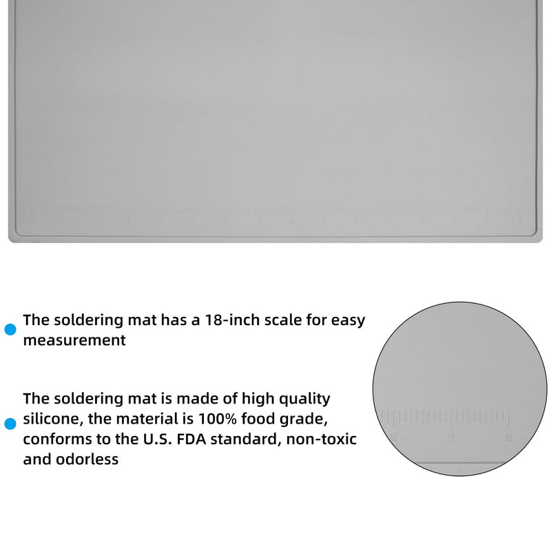 Soldering Mat Large Grey Silicone Electronics Repair Work Mat Heat Resistant 932℉ Solder Mat for Soldering Station Laptop Watch Cellphone Computer,Size 20 * 13.5 in Gray 180 XL