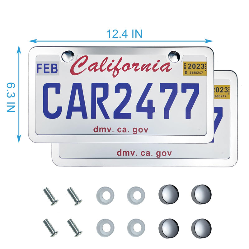 2-Pack Solid Silver Rust-Proof Car License Plate Frames - Universal Stainless Steel Holder With Screws & Caps for Women & Men by Lengnoyp