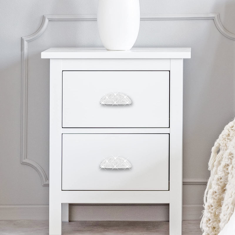 4Pcs 3" Bling Drawer Pulls Flat Cup Pull, Zinc Alloy Handmade Crystal Decoration Knobs Shell Ear Like Handles with Screws for Home Kitchen Bathroom Office Cabinet Dresser Bin Hardware (White) 4 Pack White