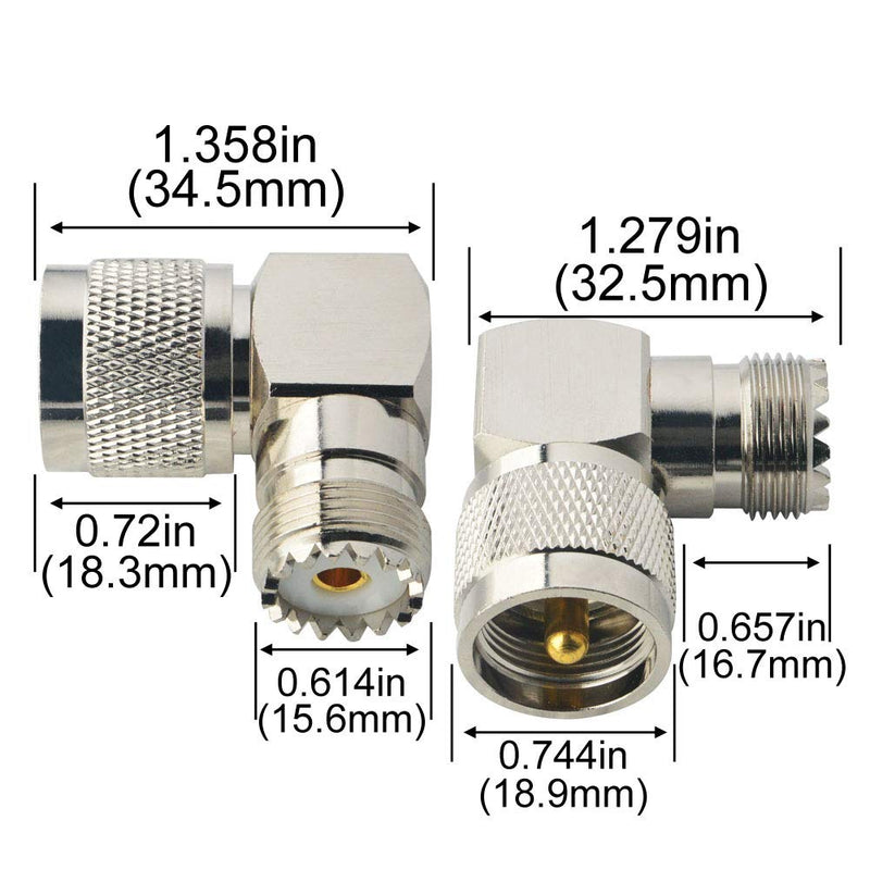 Boobrie UHF Connector Right Angle Coax Connector UHF Male Plug PL259 to UHF Female Jack SO239 90 Degree L Shape Low Loss Coax Cable Connector RF Antenna Adapter Pack of 2