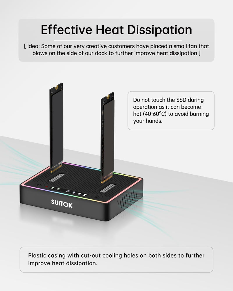 M.2 Duplicator Cloner Dual-Bay Offline USB C to NVMe SATA Dock Station, 20Gbps M2 Reader for Both (M Key, B+M Key) PCIE NGFF Docking, Size for 22110 2280 2260 2242 2230 Enclosure - STK03 STK03 20Gbps Dual Bay M.2 Duplicator