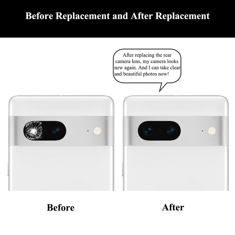 2 Sets Rear Camera Lens Glass Replacement with Adhesive Pre-Installed Compatible for Google Pixel 7 with Repair Tools and User Manual