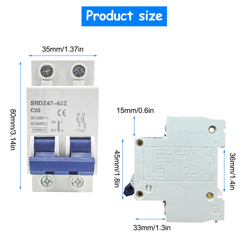 DC circuit breaker mini, 2P 1000V circuit breaker 20A, DZ47-63Z PV system DC circuit breaker, automatic circuit breaker