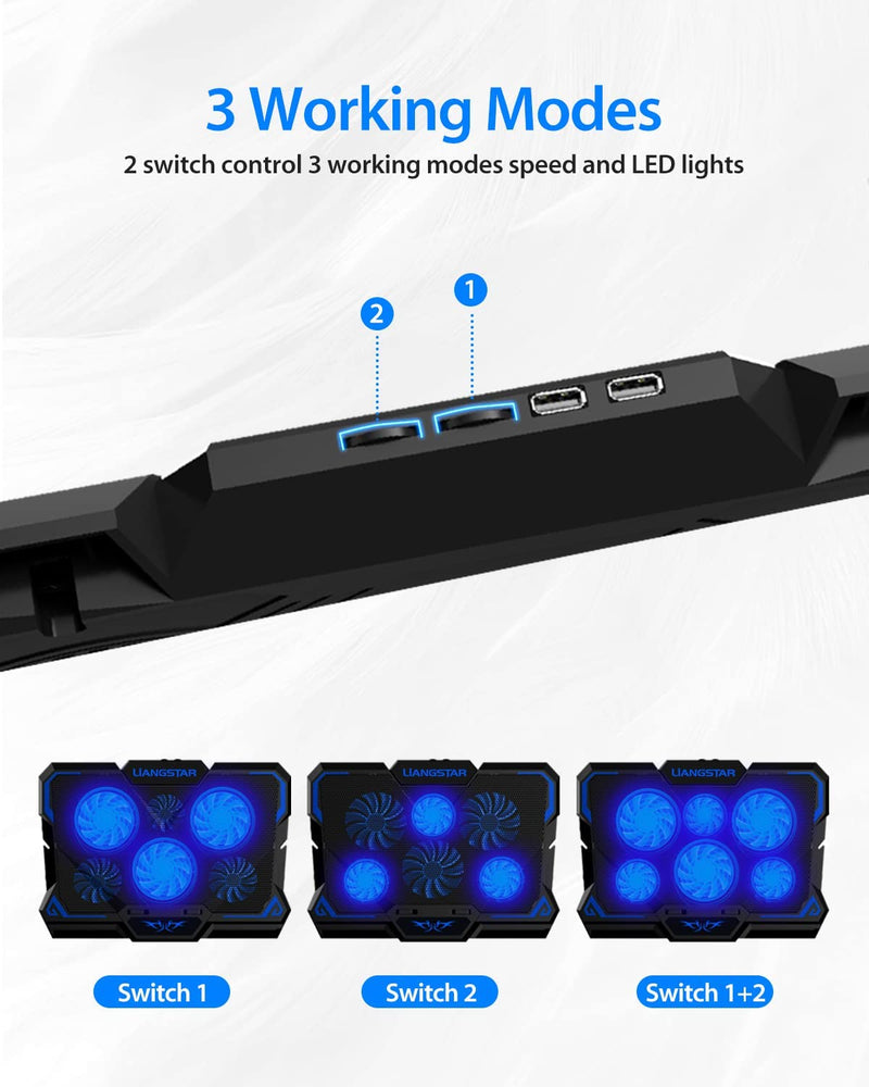 LIANGSTAR Laptop Cooling Pad with 6 Quiet Led Fans for Gaming Working with Phone Holder
