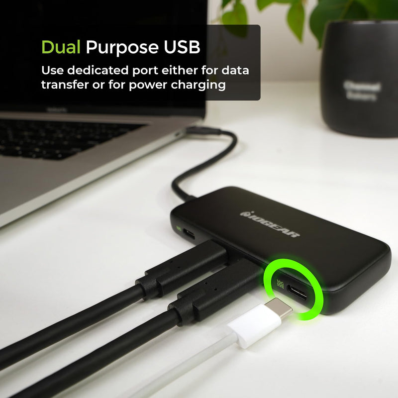 IOGEAR 4-Port USB-C Hub, USB 3.2 Gen 2 10Gbps, 100W Power Pass-Through, High-Speed USB-C Expansion Hub for SSDs, Hard Drives, Laptops, macOS, Windows (GUH3C4C)