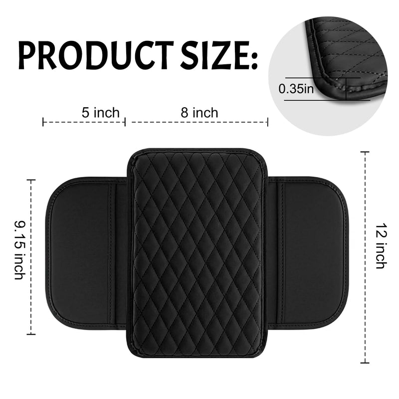 Car Center Console Cover Leather Armrest Cover Cushion with 2 Storage Bags Universal Car Armrest Seat Box Pad Car Interior Accessories Protector for Most Vehicle (Black line) black line