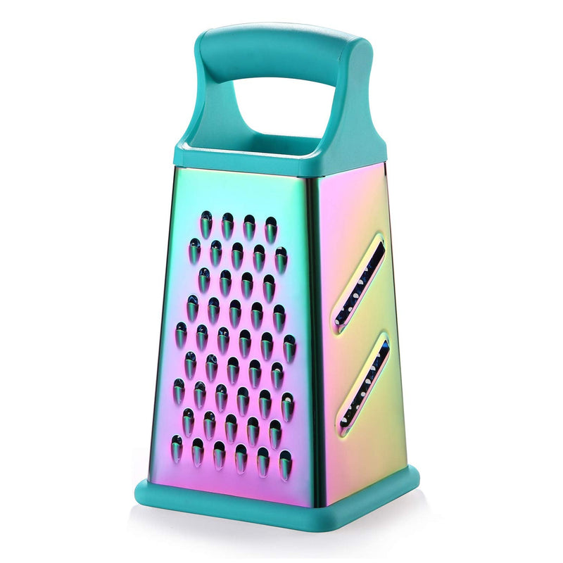 Marco Almond® KYA57 Professional Rainbow Color Box Grater,Stainless Steel Grater with 4 Sides,Slicer 5 Piece Set, Potato,Cheese,Cucumber,Salad Vegetables Graters Peelers, Turquoise Stainless Steel 5-Piece