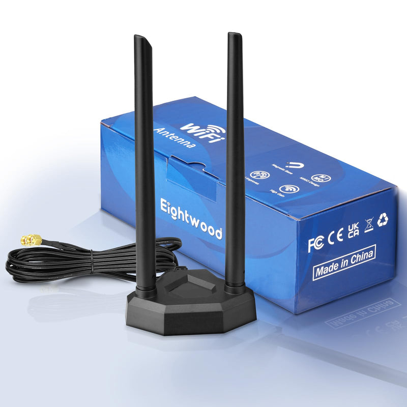 Eightwood Dual Band WiFi Antenna 2.4GHz 5GHz RP-SMA WiFi Antennae with 6.5ft Extension Cable for PC Desktop Computer PCI PCIe WiFi Bluetooth Card Wireless Network Router 8dbi wifi antenna