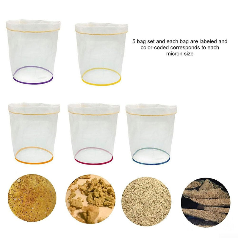 Pack of 5 1 Gallon Bubble Bags, Filter Bag Herbal Ice Essence Extraction Bag Kit 25/73/120/160/220, with 25 Micron Press Screen and Storage Bag