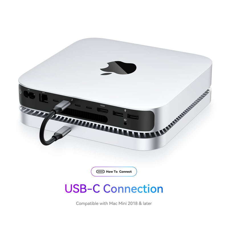 RayCue Mac Hub & Stand with SSD - Type-C, USB 3.0/2.0 Ports, Card Readers - Fits 2.5 Inch SSD, for Mac Studio, Mac Mini M1/M2 White