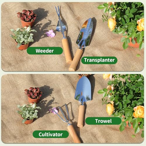 Garden Tool Set,10 Piece Garden Kit,Heavy Duty Stainless Steel Gardening Hand Tools with Durable Storage Tote,Gardening Gifts for Women Men Floral Pattern Design