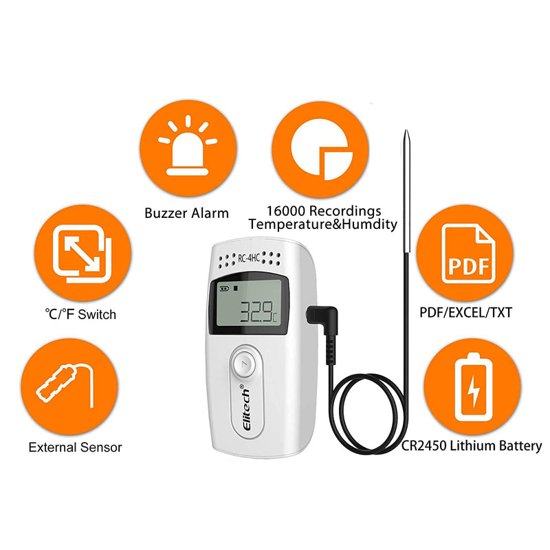Elitech USB Thermometer Hygrometer Thermo-Hygrometer Humidity Meter Humidity Monitor Indoor/Outdoor Temperature Meter Thermostat Sensor Probe RC-4HC